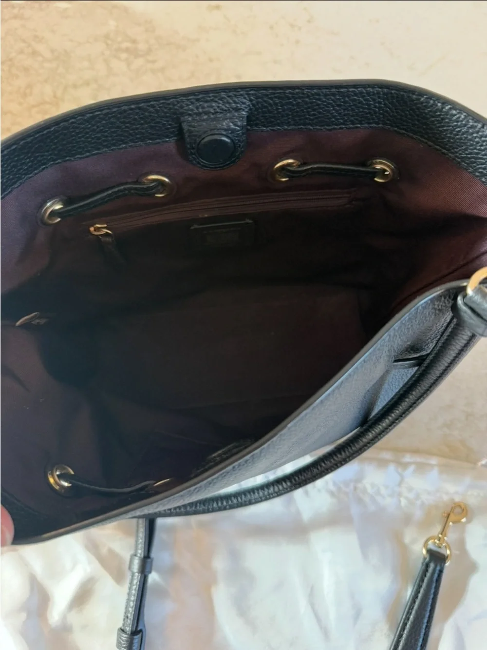 Coach Black Pebbled Leather Shoulder Tote with Tassels and Gold Hardware